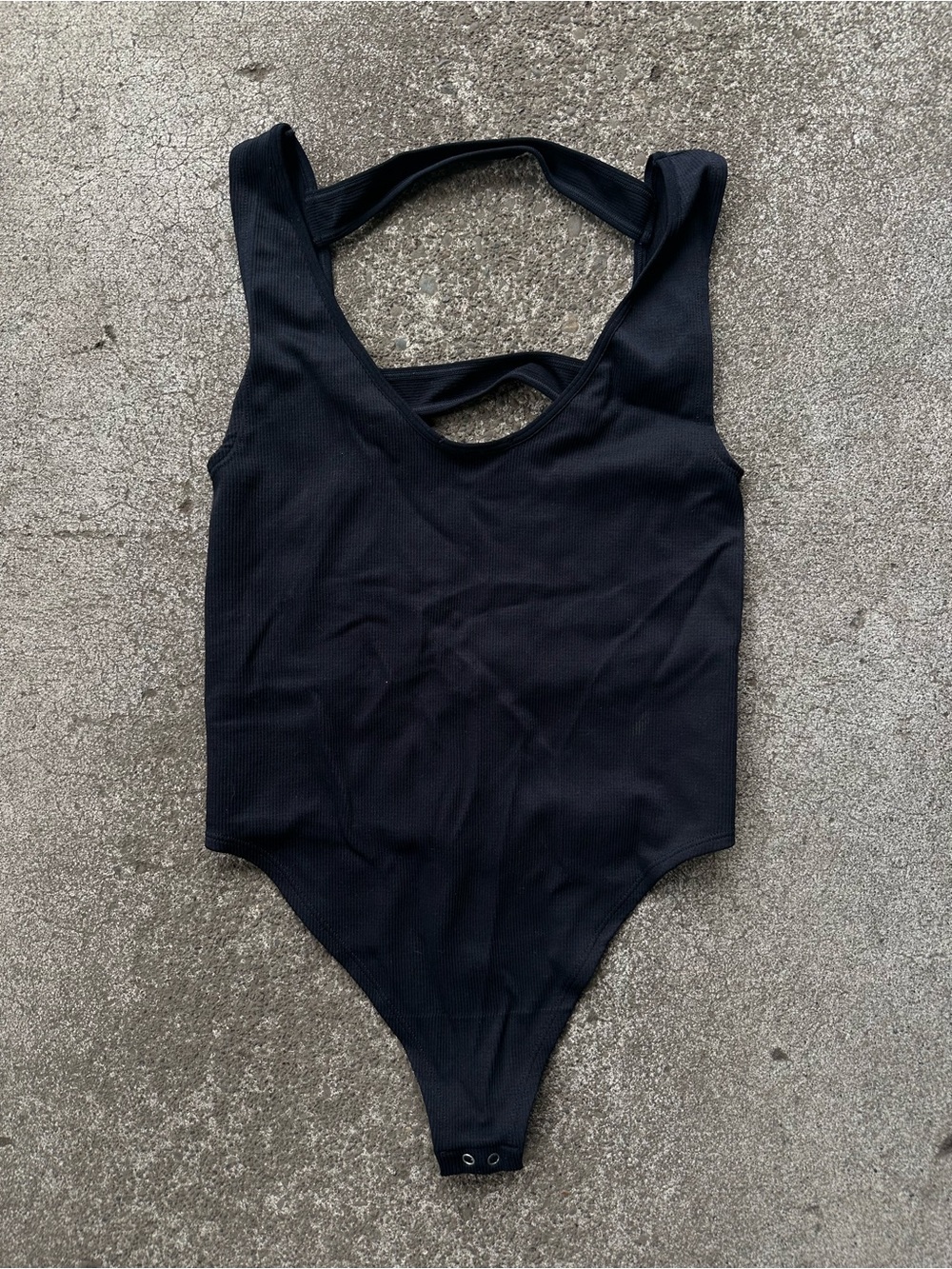 Anthropologie Black Ribbed Deep V Thong Sleeveless Bodysuit